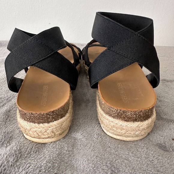 Steve Madden Kimbrly Espadrille Platform Sandal Girls Sz 4‎ Black Beach Vacation - Picture 5 of 10